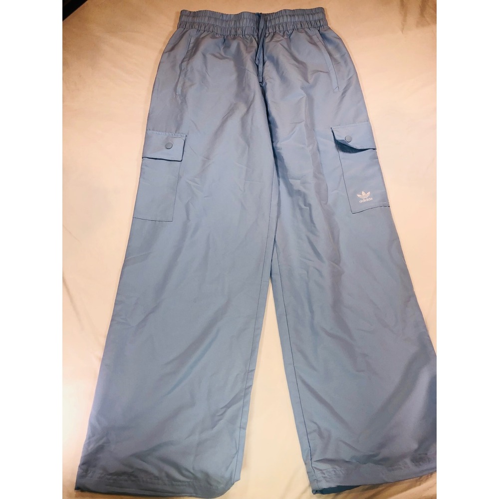 Adidas Originals Womens Cargo Pants Light Blue Wide Leg Trefoil Logo M 00747
